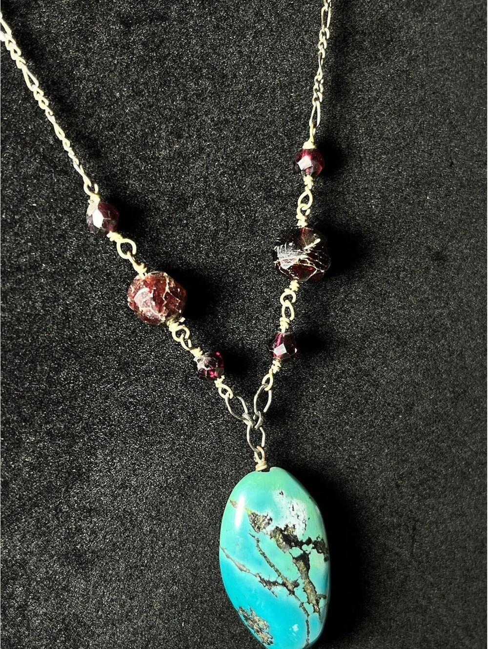 Turquoise Garnet or Amethyst Crystal Dangle Necklace was Repaired